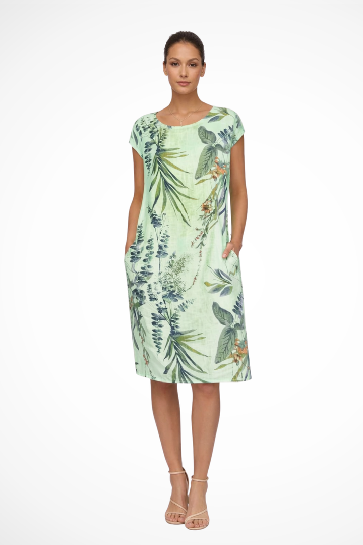 Wisteria │ Women's Botanical Print Relaxed Fit Midi Summer Dress With Side Pockets