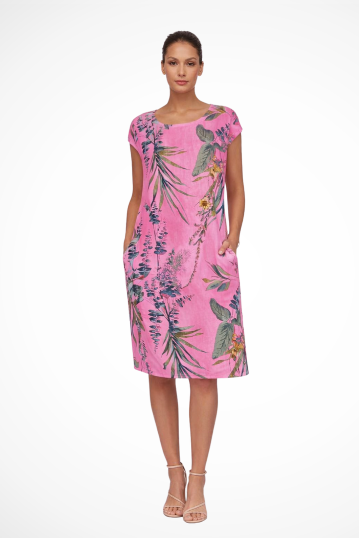 Wisteria │ Women's Botanical Print Relaxed Fit Midi Summer Dress With Side Pockets