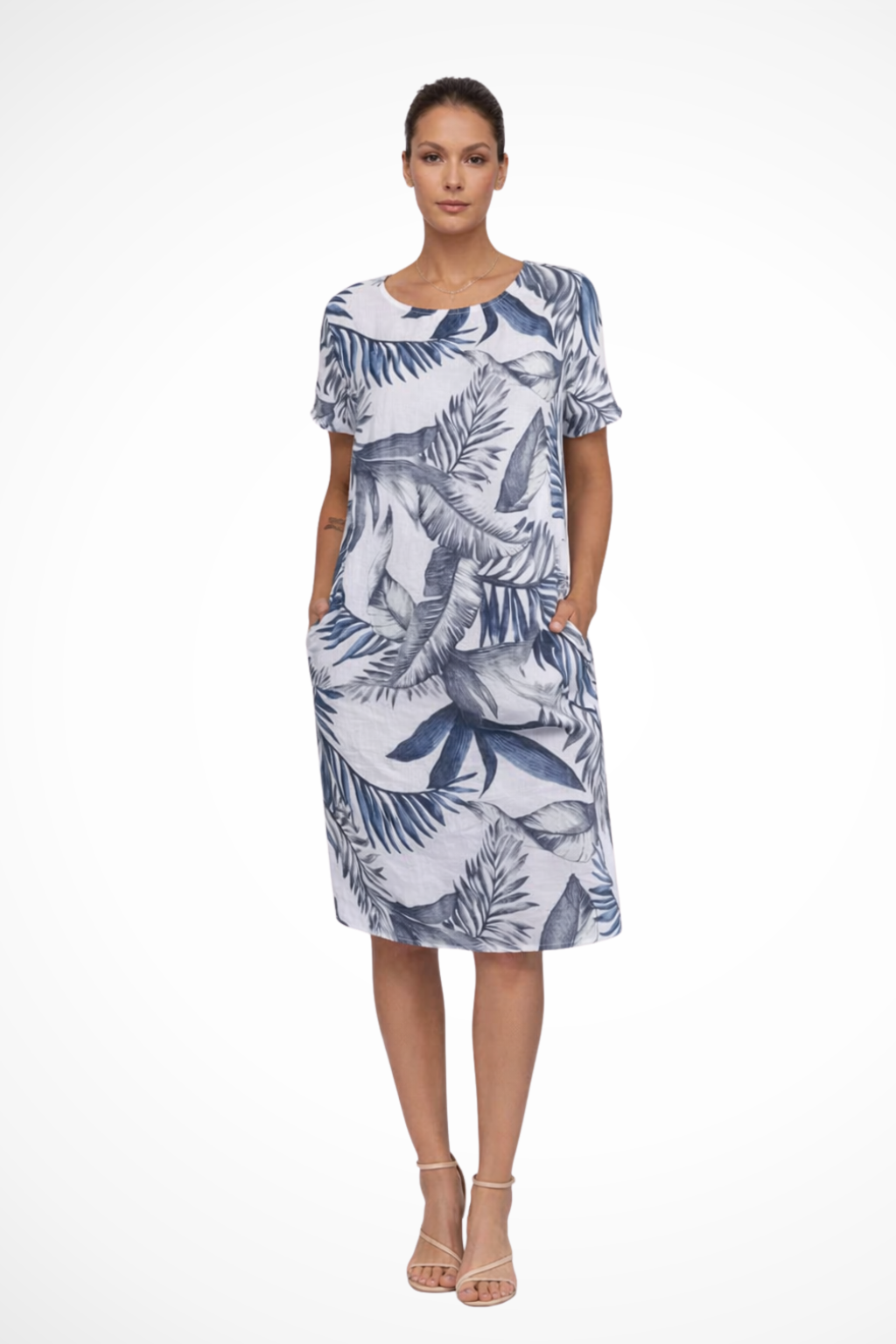 Wisteria │ Women's Botanical Print Relaxed Fit Midi Summer Dress With Side Pockets