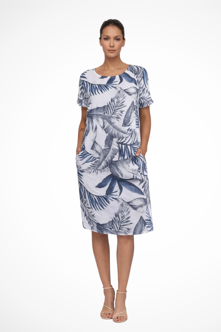 Wisteria │ Women's Botanical Print Relaxed Fit Midi Summer Dress With Side Pockets