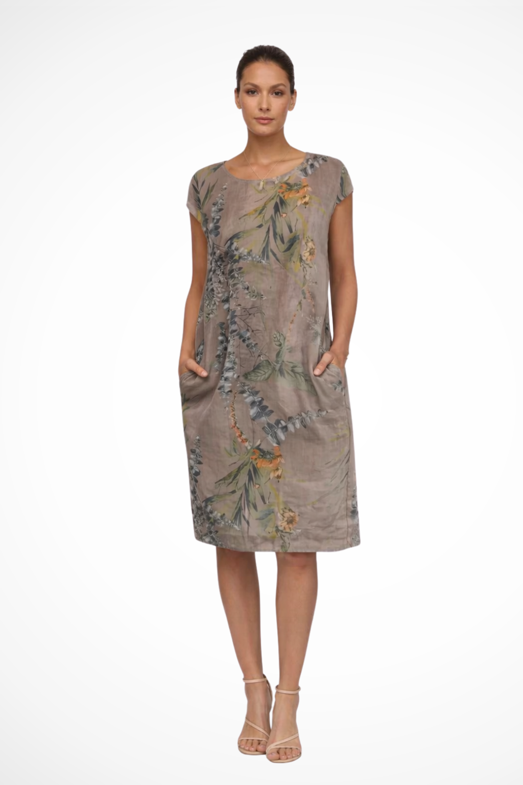 Wisteria │ Women's Botanical Print Relaxed Fit Midi Summer Dress With Side Pockets