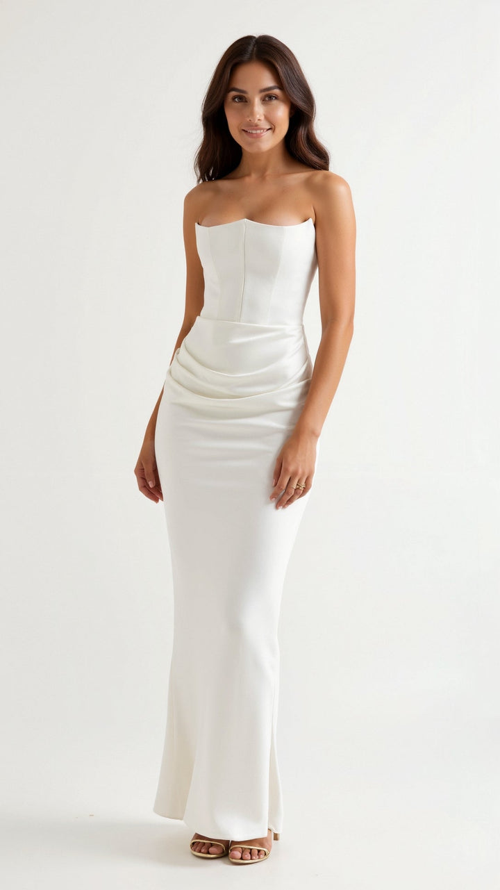 Isabella | Women's Strapless Ruched Corset Bodice Maxi Dress