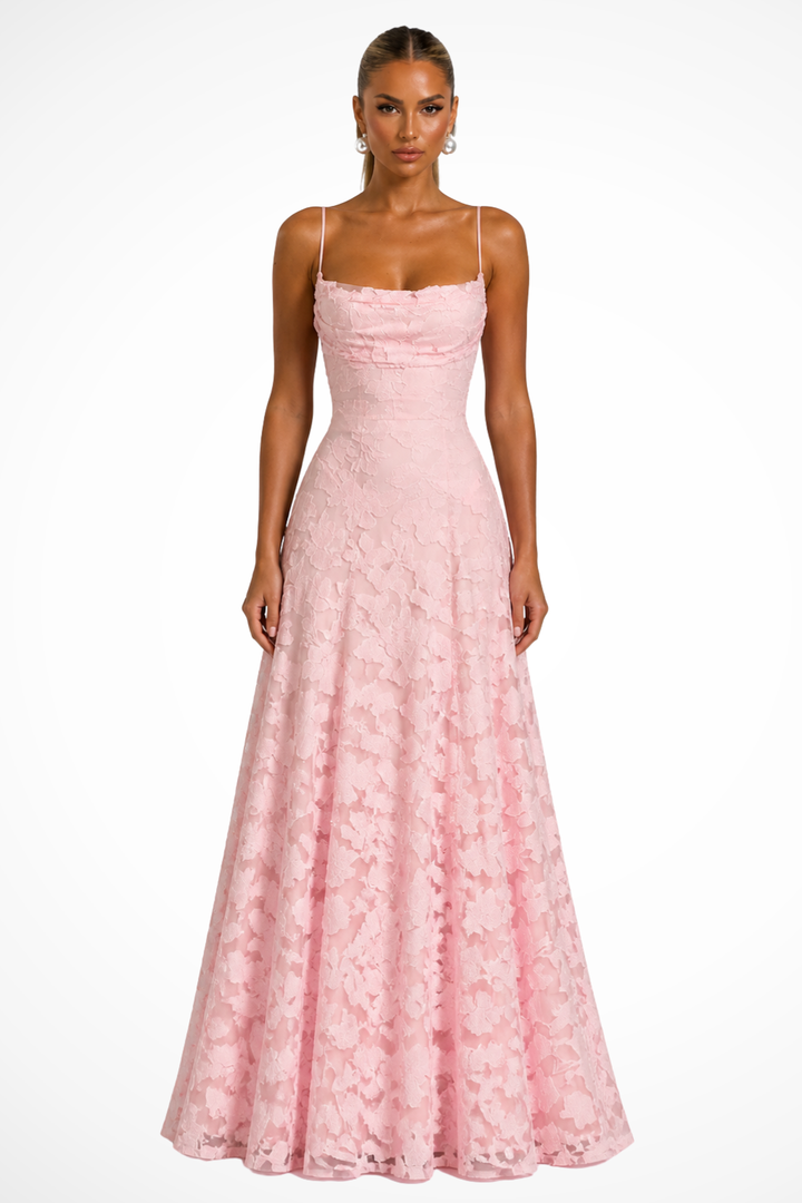 Arabella │ Women's Floral Brocade Maxi Wedding Guest Dress With Cami Straps