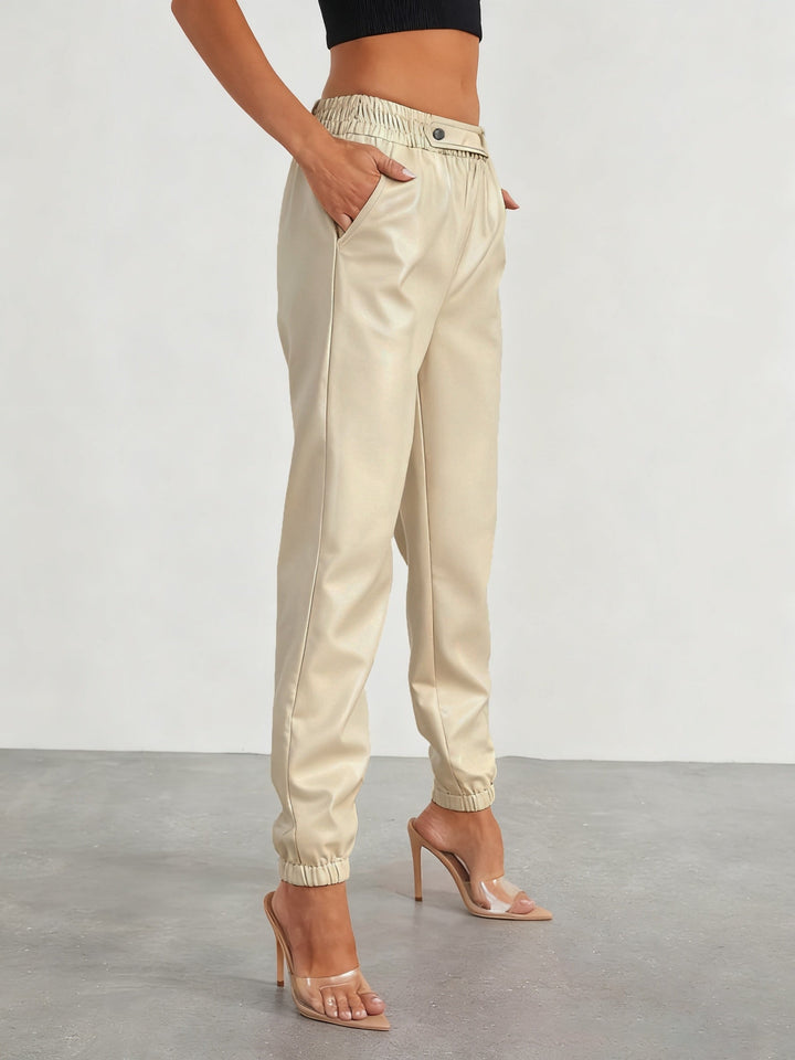 Martha │ Women's Leather-Look Tapered Trousers With Elasticated Waist And Cuffed Ankles
