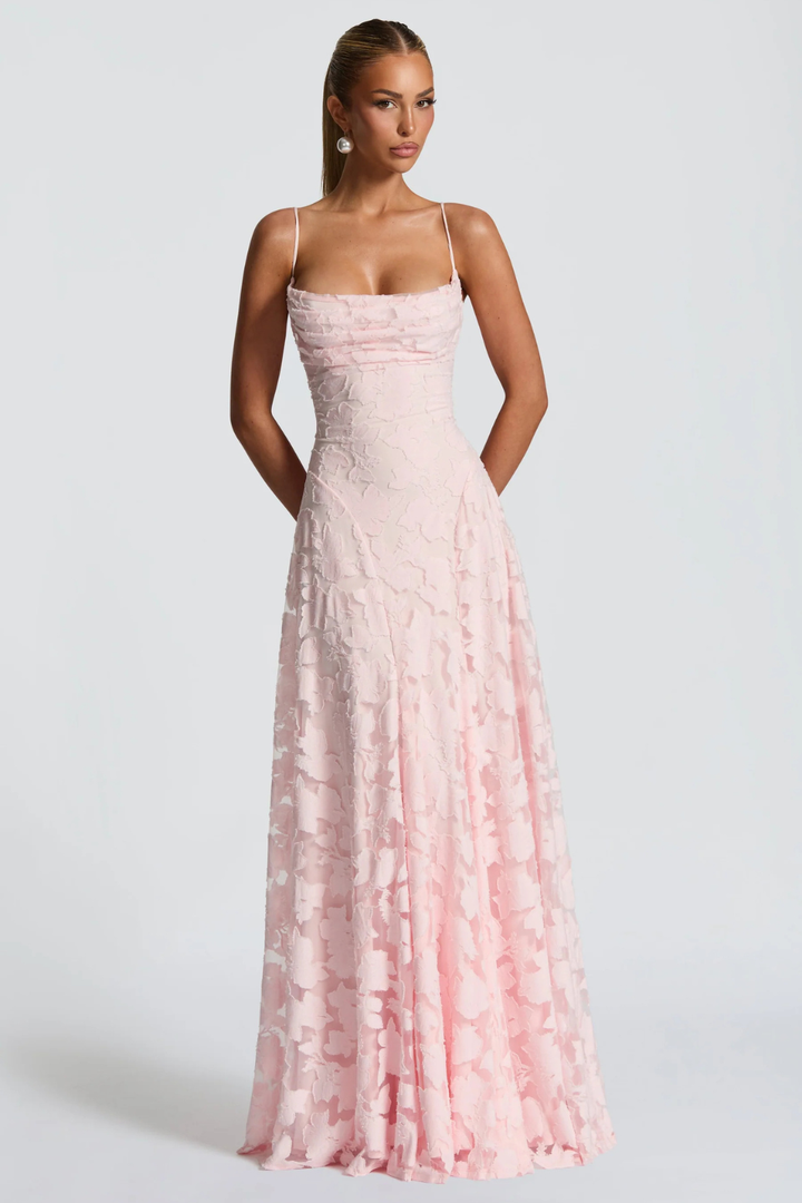Arabella │ Women's Floral Brocade Maxi Wedding Guest Dress With Cami Straps