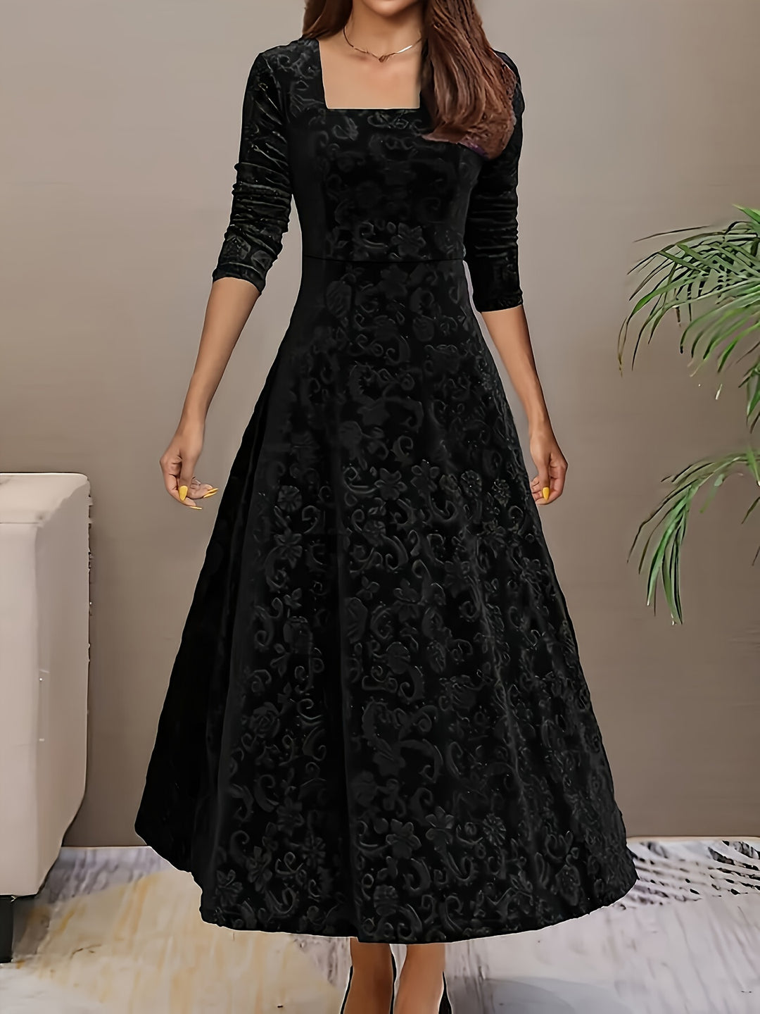 Josephine │ Women's Velvet Square Neck Wedding Guest Maxi Dress