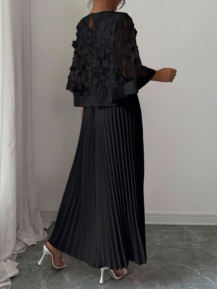 Beatrice │ Women's 3D Floral Appliqué Wedding Guest Maxi Dress With Pleated Skirt