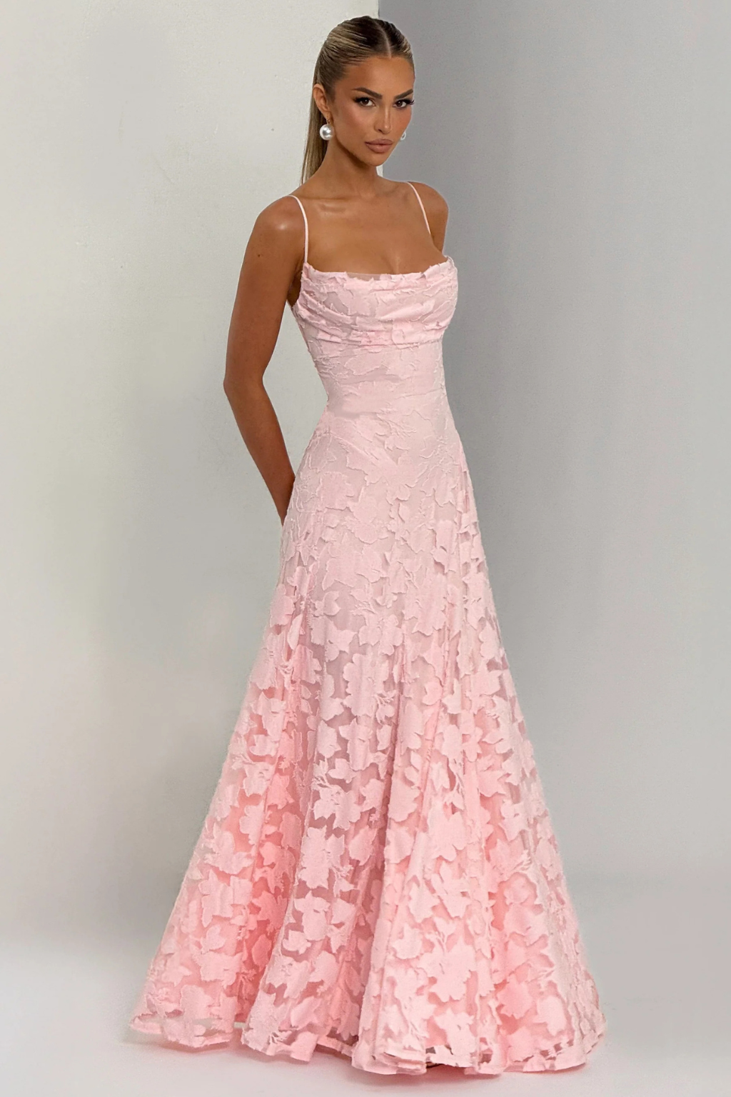 Arabella │ Women's Floral Brocade Maxi Wedding Guest Dress With Cami Straps