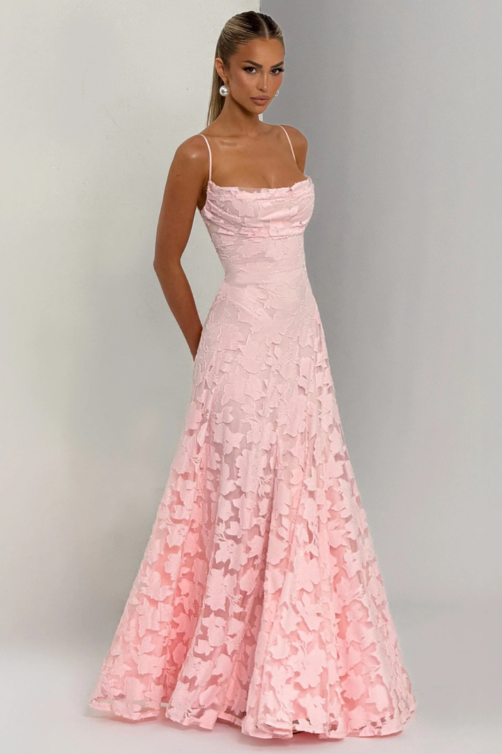 Arabella │ Women's Floral Brocade Maxi Wedding Guest Dress With Cami Straps