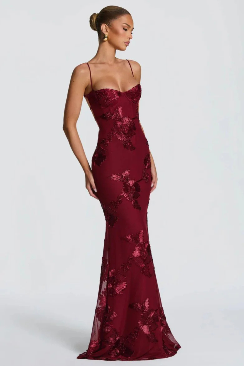 Evangeline │ Women's Floral Embroidered Corset Maxi Wedding Guest Dress With Cami Straps