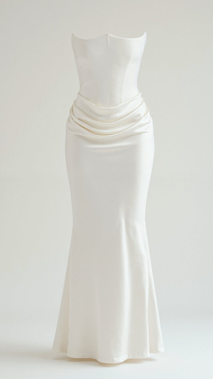 Isabella | Women's Strapless Ruched Corset Bodice Maxi Dress