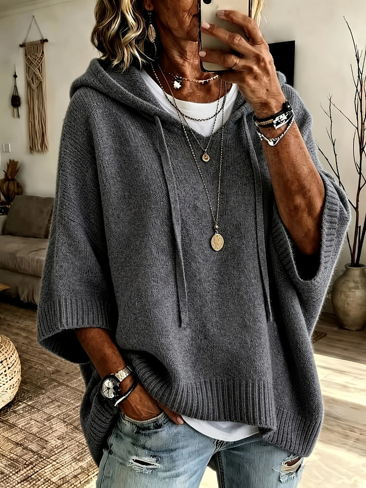 Estelle │ Women's Knitted Hooded Jumper With Drawstring And Ribbed Cuffs