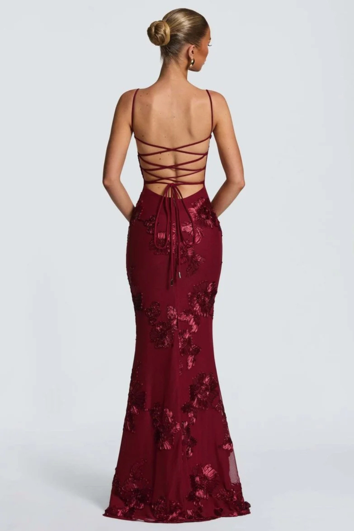 Evangeline │ Women's Floral Embroidered Corset Maxi Wedding Guest Dress With Cami Straps