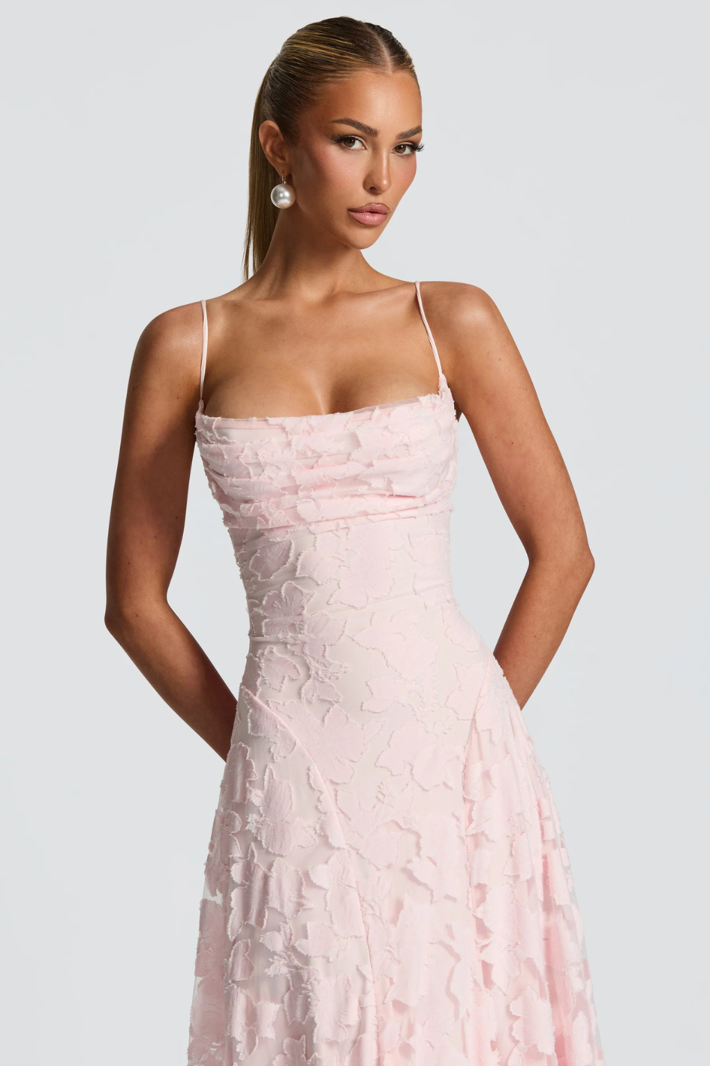 Arabella │ Women's Floral Brocade Maxi Wedding Guest Dress With Cami Straps