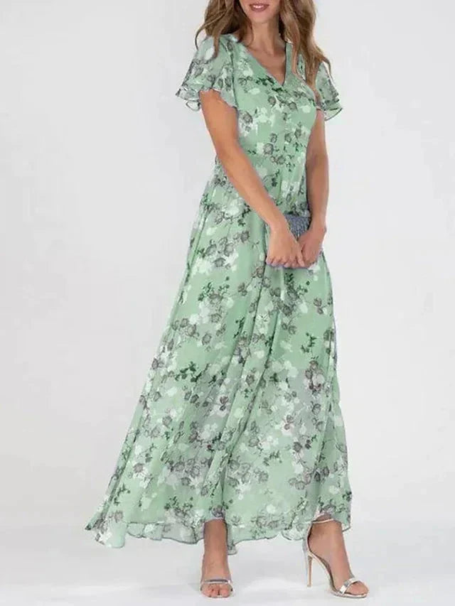 Lily | Women's Floral Print Ruffle Sleeve V-Neck Maxi Dress