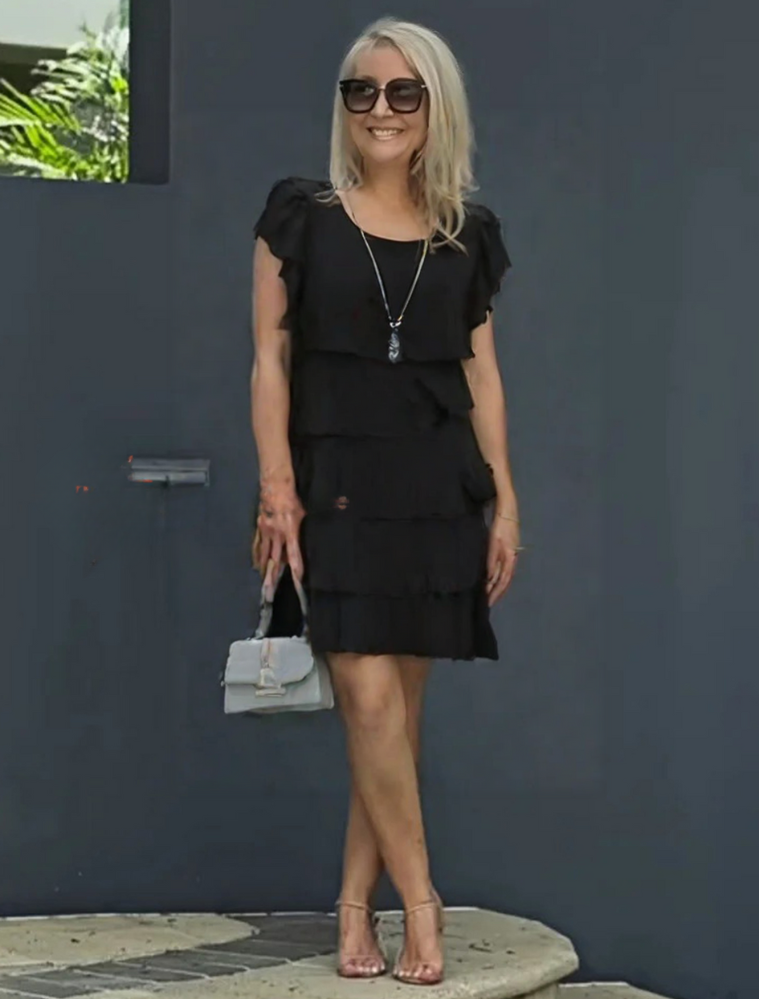 Seraphine │ Women's Tiered Ruffle Midi Dress With Flutter Sleeves And Round Neck