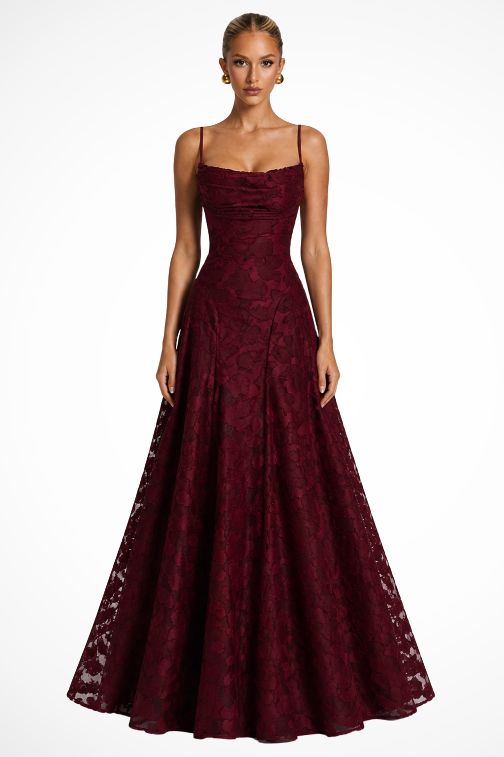 Arabella │ Women's Floral Brocade Maxi Wedding Guest Dress With Cami Straps