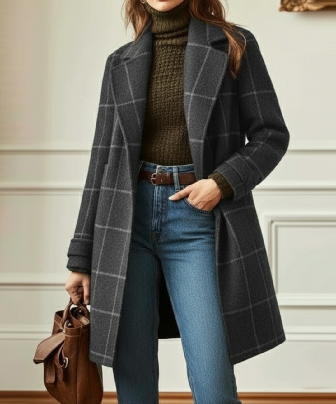 Tabitha │ Women's Check Lapel Collar Coat