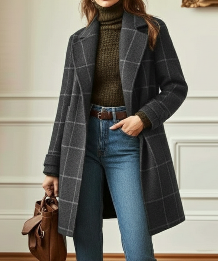 Tabitha │ Women's Check Lapel Collar Coat