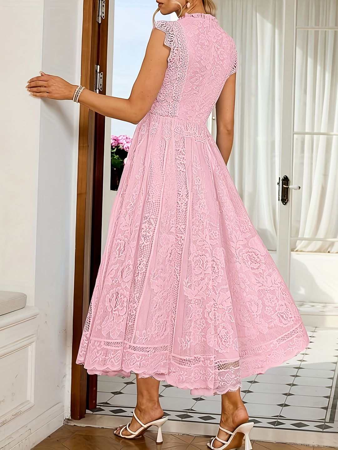 Tabitha │ Women's High Neck Lace Wedding Guest Maxi Dress