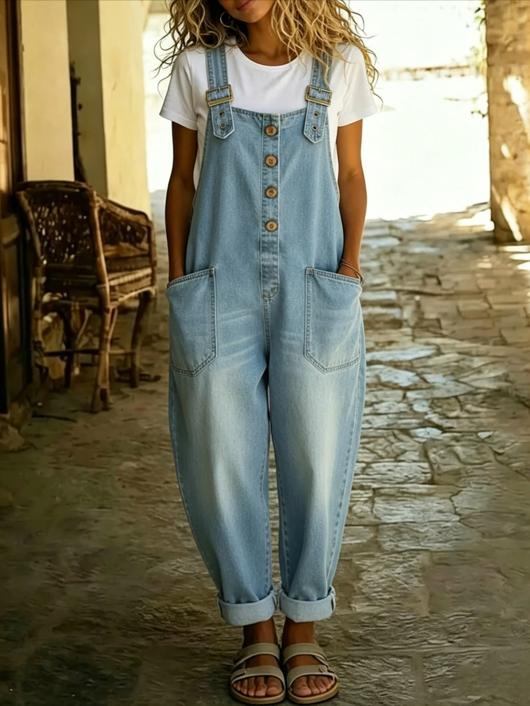 Jemima │ Women's Denim Dungarees With Adjustable Straps And Button Front