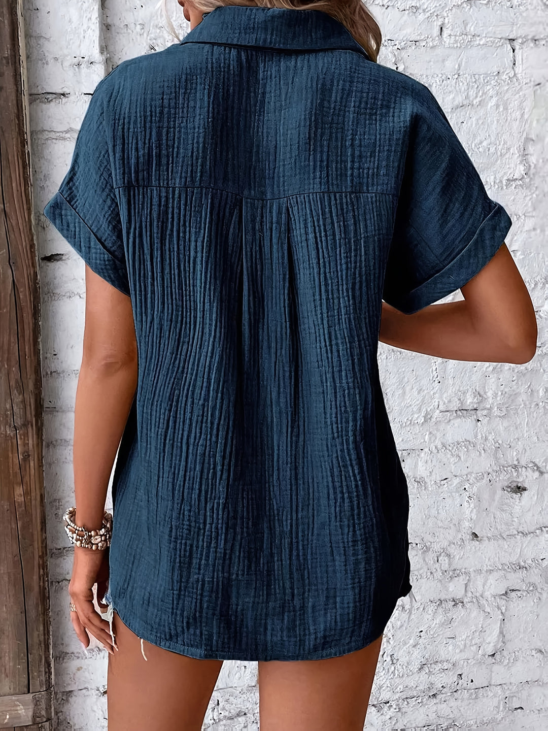 Leona │ Women's Short Sleeve Collared Button Front Shirt
