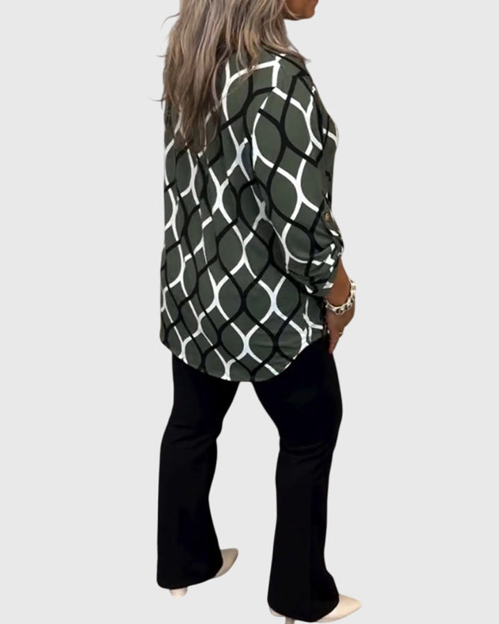 Charlotte │ Women's Long Sleeve V-Neck Blouse With Geometric Print