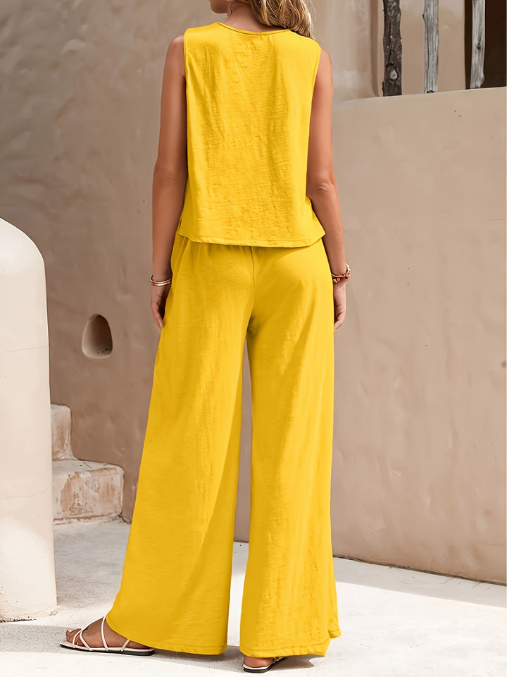 Tabitha │ Women's Sleeveless Top And Wide Leg Trousers Set