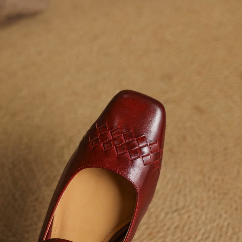 Selina │ Women's Square Toe Mary Jane Flat With Woven Upper