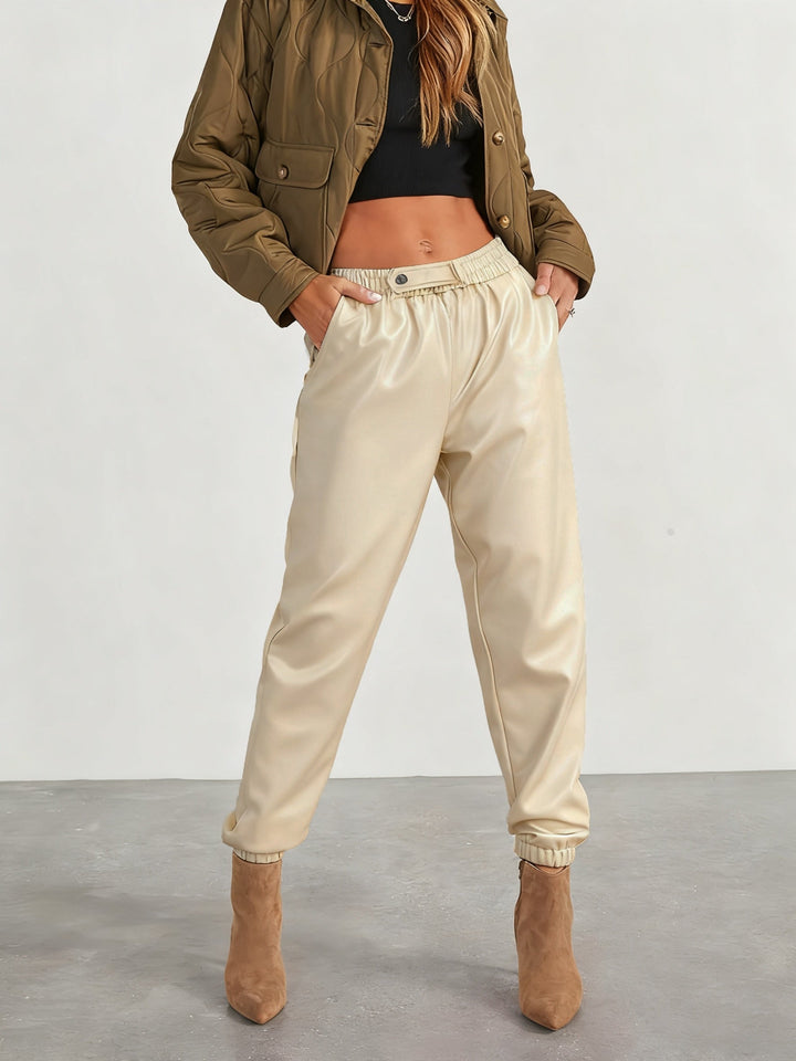 Martha │ Women's Leather-Look Tapered Trousers With Elasticated Waist And Cuffed Ankles