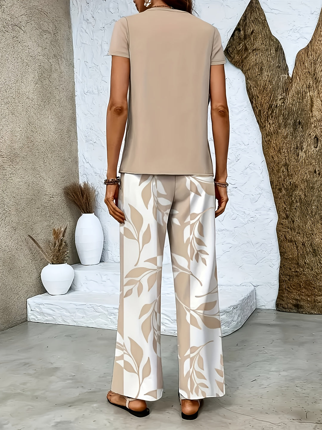 Nora │ Women's Short Sleeve Top And Wide Leg Trousers Two Piece Set