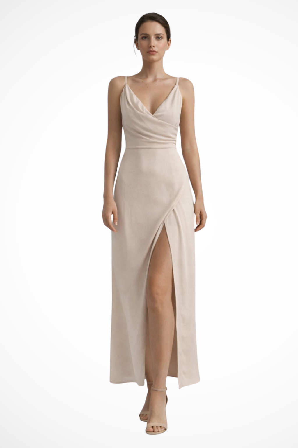 Thessaly │ Women's Draped Cowl Neck Slit Maxi Wedding Guest Dress