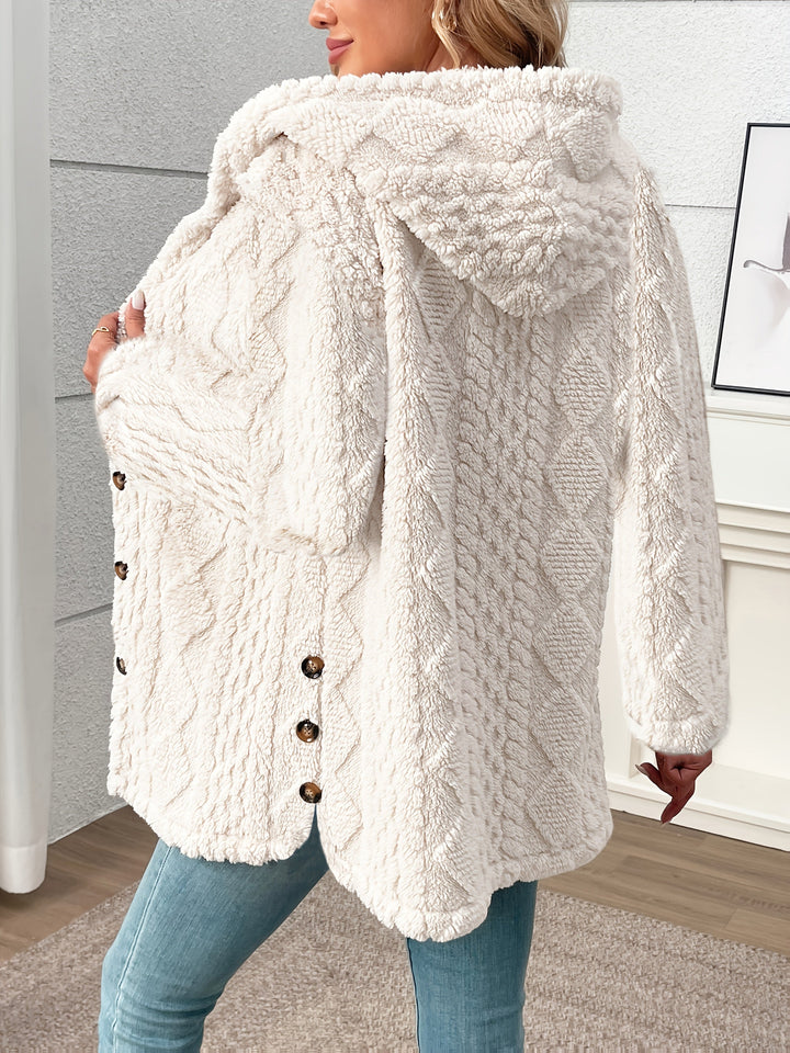 Nora │ Women's Hooded Wool-Blend Teddy Coat With Button Front