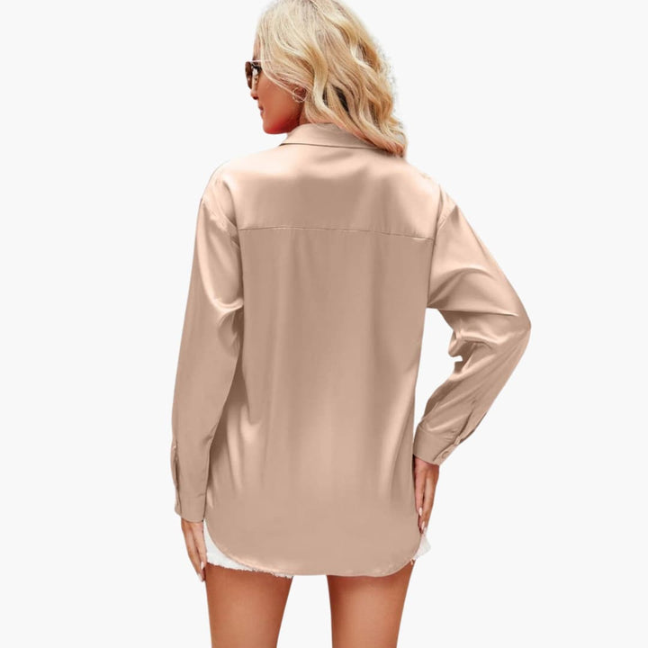 Nina │ Women's Satin Collared Button Front Blouse