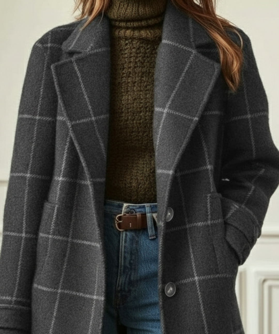 Tabitha │ Women's Check Lapel Collar Coat