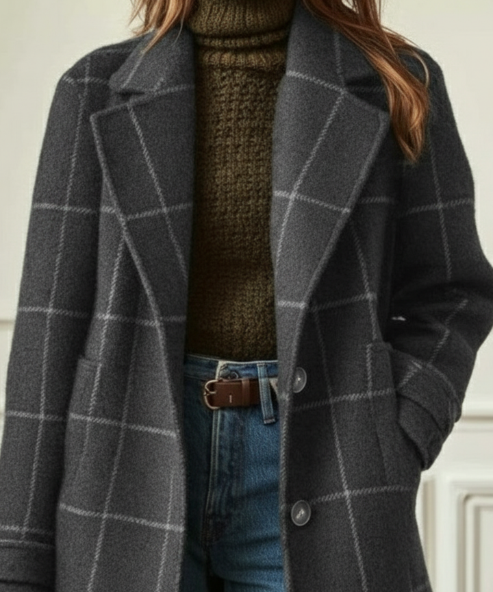 Tabitha │ Women's Check Lapel Collar Coat