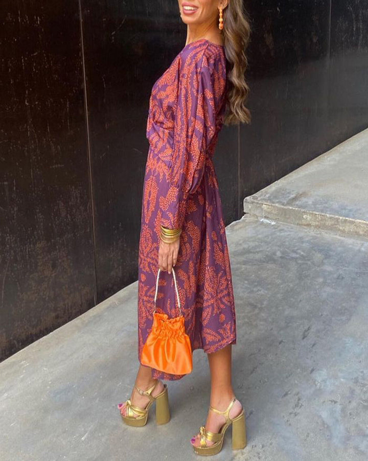 Thessaly │ Women's Paisley Print Wrap Front Maxi Wedding Guest Dress With Long Sleeves