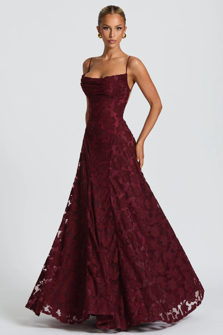 Arabella │ Women's Floral Brocade Maxi Wedding Guest Dress With Cami Straps
