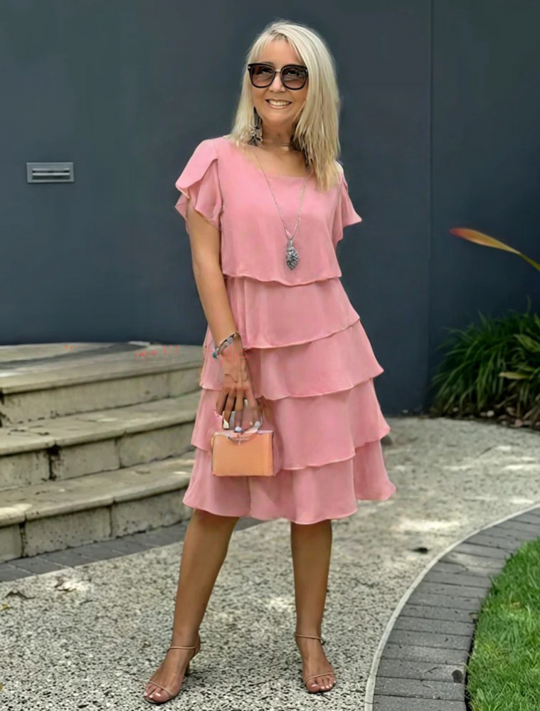 Seraphine │ Women's Tiered Ruffle Midi Dress With Flutter Sleeves And Round Neck