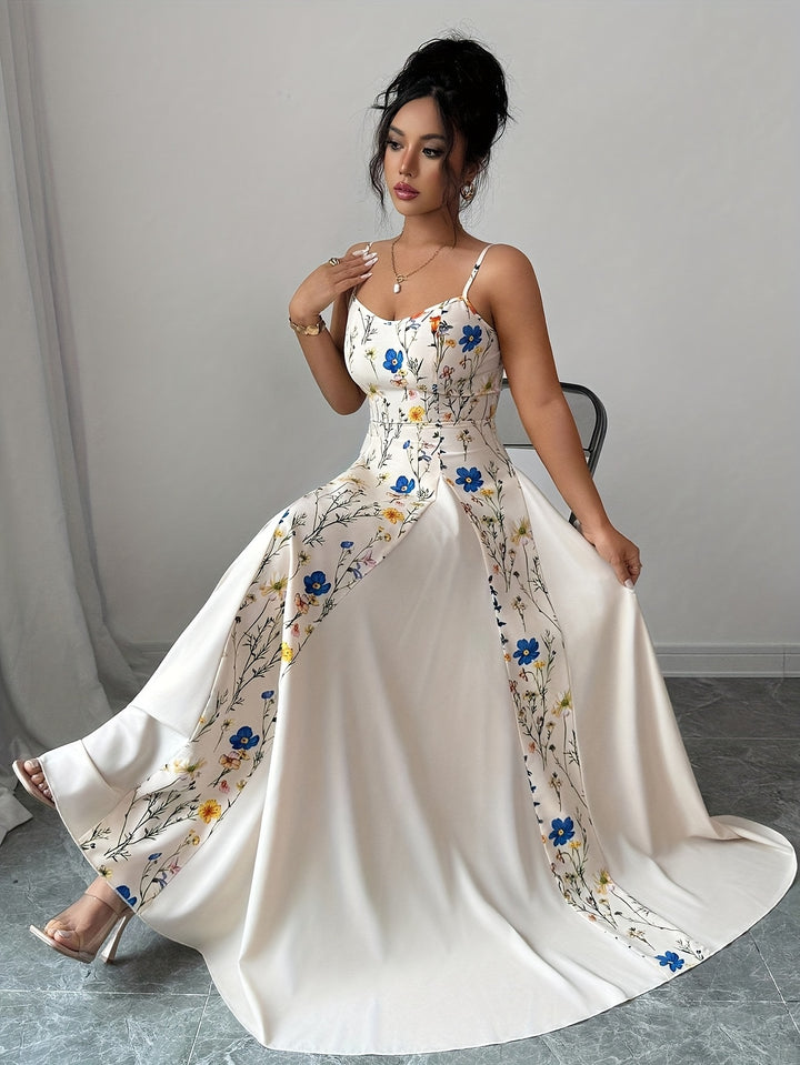 Naomi │ Women's Floral Print Wedding Guest Maxi Dress With Spaghetti Straps