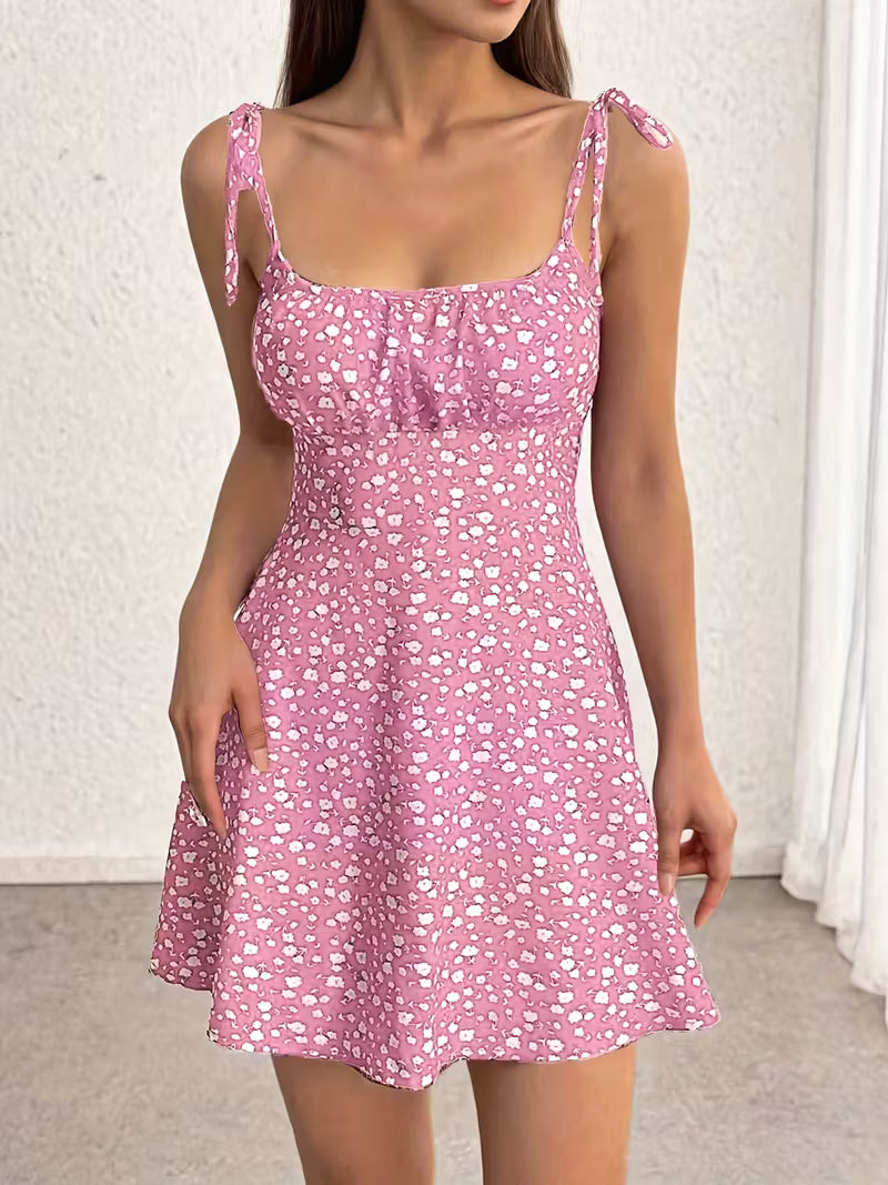 Ruby | Women's Ditsy Floral Print Tie Strap Mini Dress