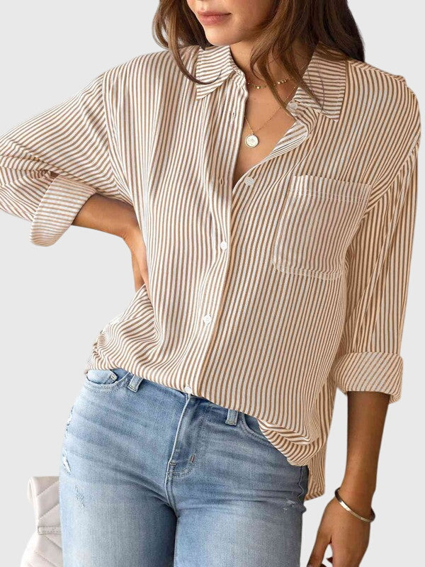 Elspeth │ Women's Stripe Print Collared Shirt