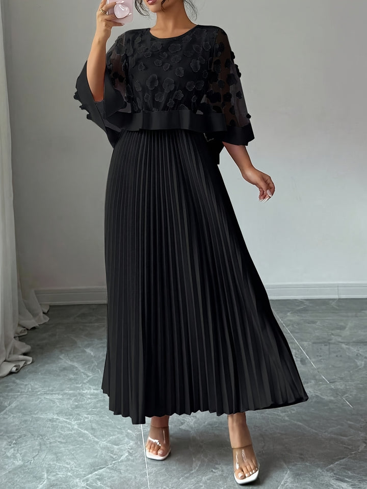 Beatrice │ Women's 3D Floral Appliqué Wedding Guest Maxi Dress With Pleated Skirt
