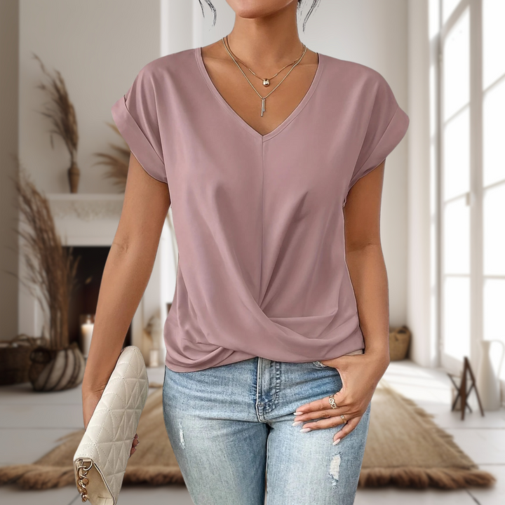 Zoe │ Women's V-Neck Twist Hem Short Sleeve Top