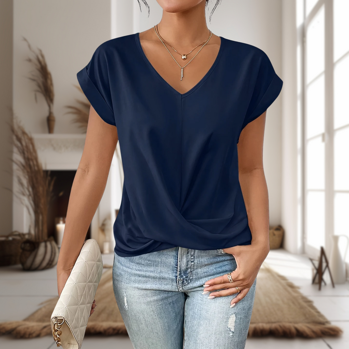Zoe │ Women's V-Neck Twist Hem Short Sleeve Top