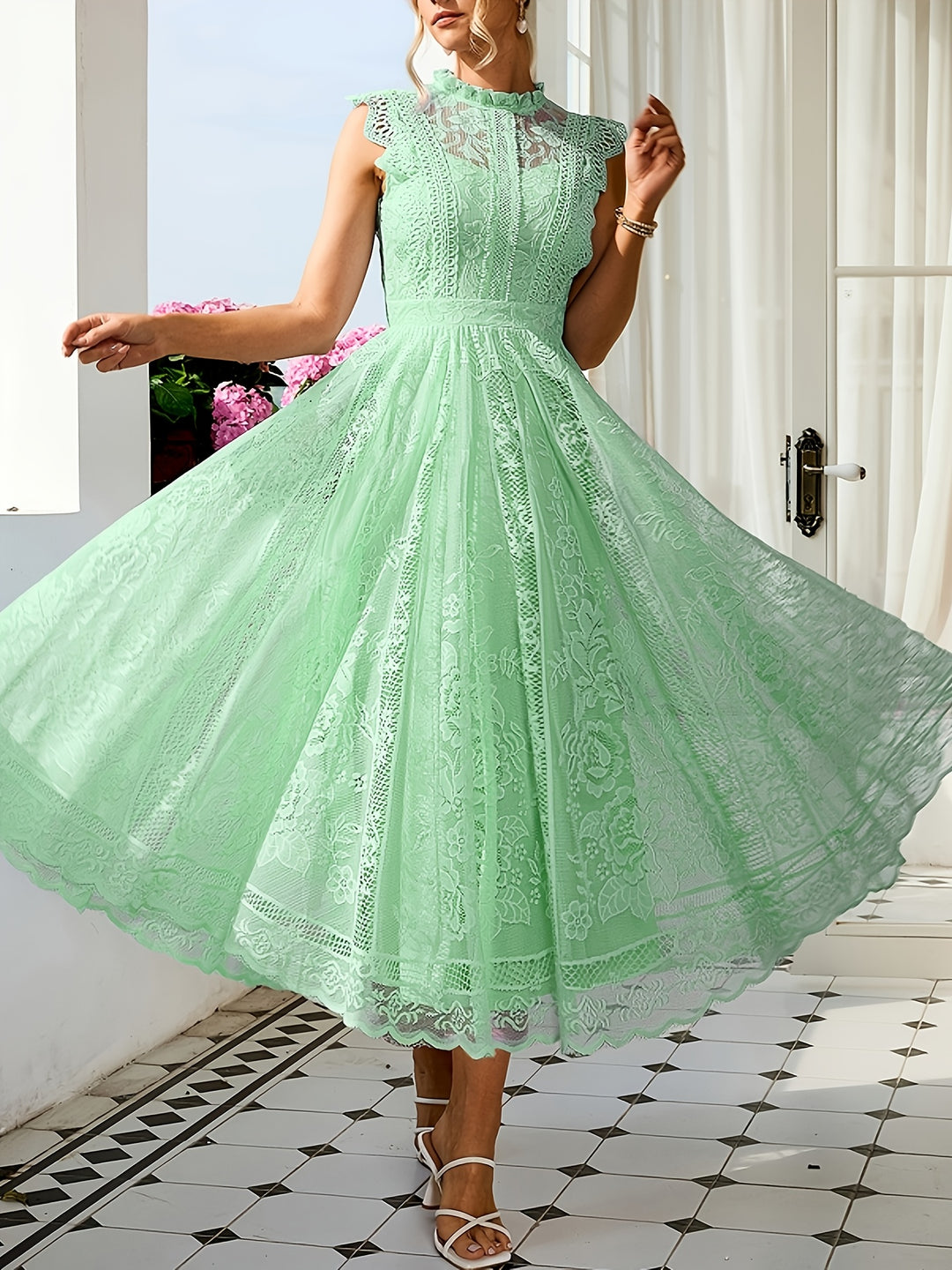 Tabitha │ Women's High Neck Lace Wedding Guest Maxi Dress