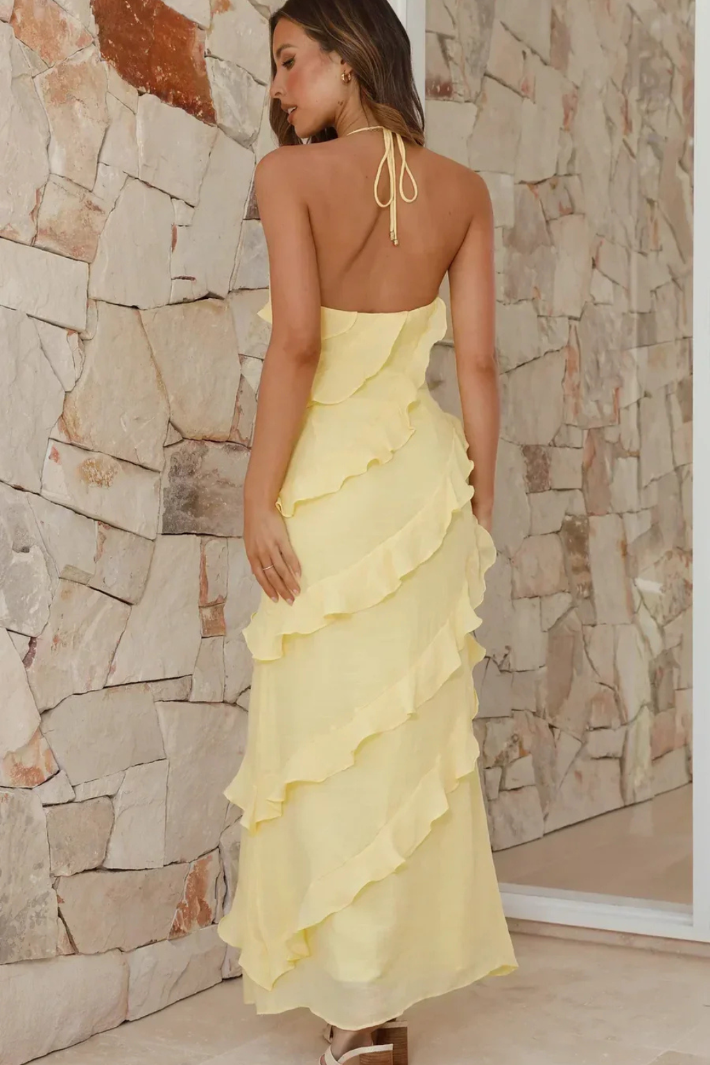 Celestine │ Women's Halter Neck Tiered Ruffle Maxi Summer Dress