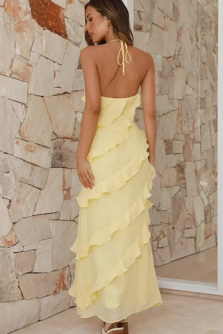 Celestine │ Women's Halter Neck Tiered Ruffle Maxi Summer Dress