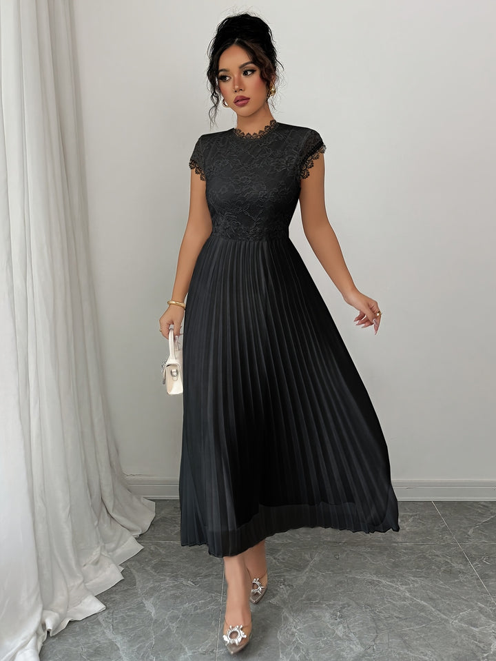 Edith │ Women's Lace Bodice Pleated Wedding Guest Maxi Dress