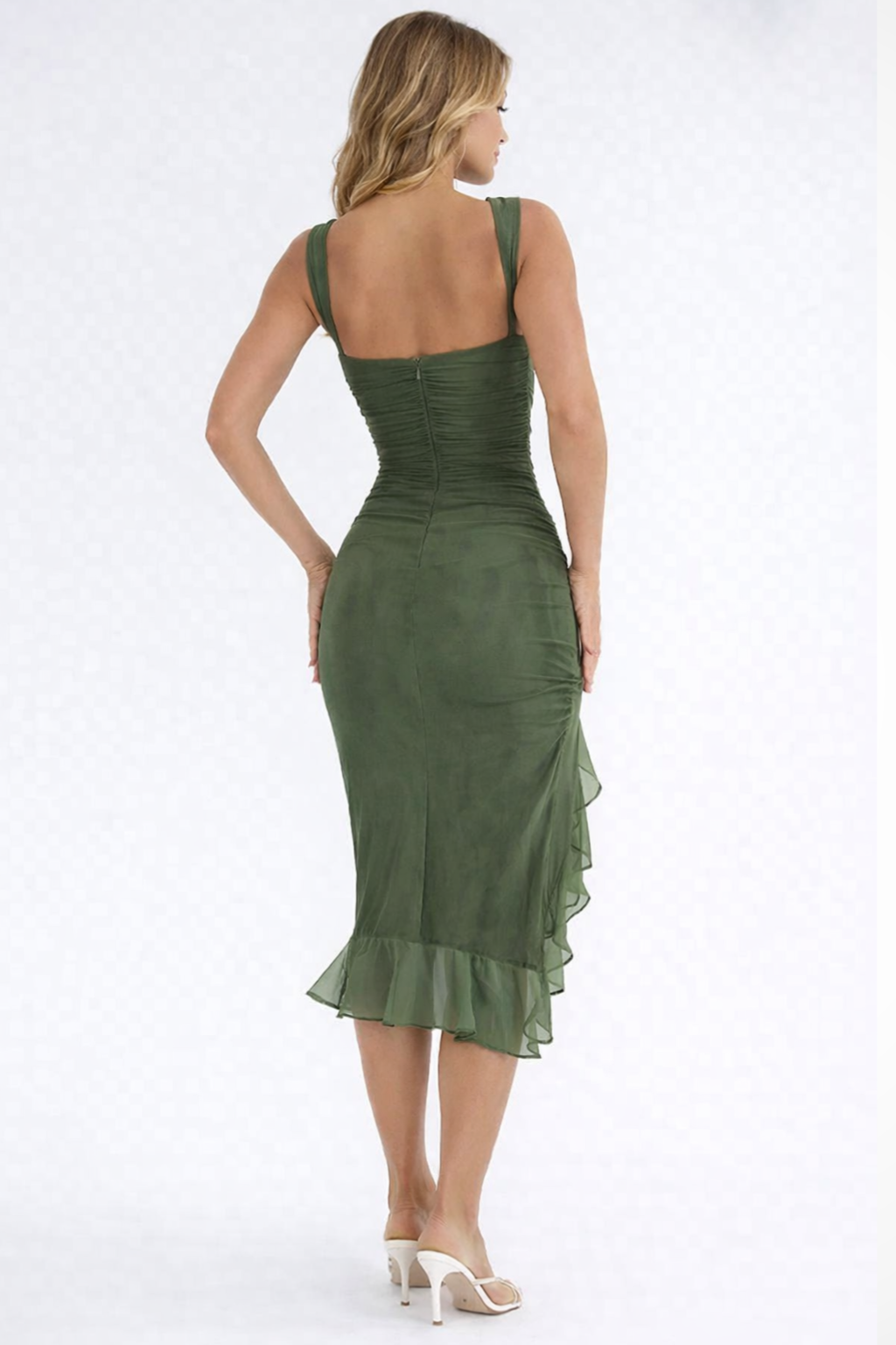 Rosalind │ Women's Ruched Sleeveless Midi Wedding Guest Dress